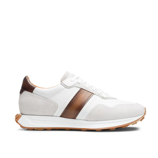 Magnanni Romero II 25361 Men's Leather Casual Sneakers in White, Brown, and Tan. Featuring a sleek, minimalist design with suede and calf-skin leather construction for a premium, durable look and feel.