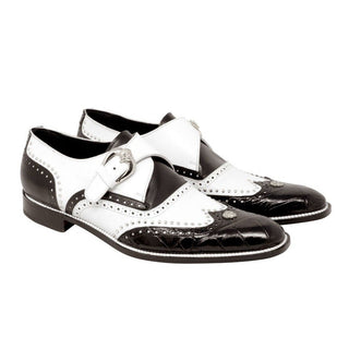 Mauri God Father Men's Shoes Black and White Alligator / Calf-Skin Leather Dress Monk-Straps Loafers 3051 (MA5111)-AmbrogioShoes