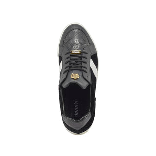 Mauri 8418 Freeze Men's Shoes Black & White Exotic Crocodile / Nappa Leather / Velvet Embbosed Casual Sneakers (MA5357)-AmbrogioShoes