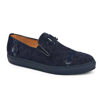 Mauri Shoes Exotic Skin Men's Olmo Wonder Blue Baby Croc & Embossed Suede Loafers 8581(MA4816)-AmbrogioShoes