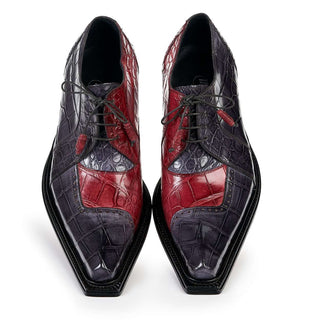 Mauri Shoes Exotic Skin Men's Pino Bordeaux & Medium Grey Alligator Body Oxfords 44268(MA4822)-AmbrogioShoes