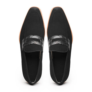 Zelli Italia Meo 3 Men's Shoes Black Suede Goat Skin Penny Loafer (ZEL1002)