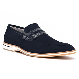 Zelli Italia Meo 3 Men's Shoes Navy Genuine Suede Goat Skin Penny Loafer (ZEL1002)
