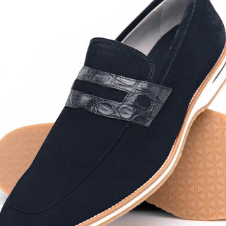 Zelli Italia Meo 3 Men's Shoes Navy Genuine Suede Goat Skin Penny Loafer (ZEL1002)