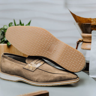 Zelli Italia Meo 3 Men's Shoes Taupe Suede Goat Skin Penny Loafer (ZEL1002)