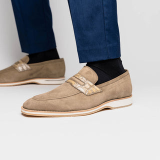 Zelli Italia Meo 3 Men's Shoes Taupe Suede Goat Skin Penny Loafer (ZEL1002)