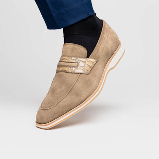 Zelli Italia Meo 3 Men's Shoes Taupe Suede Goat Skin Penny Loafer (ZEL1002)