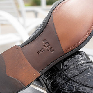 Zelli Italia Tuscany Men's Shoes Black Crocodile Skin Penny Loafer (ZEL1000)