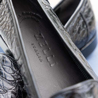 Zelli Italia Tuscany Men's Shoes Black Crocodile Skin Penny Loafer (ZEL1000)