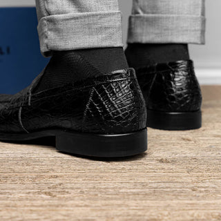 Zelli Italia Roma Men's Shoes Black Crocodile Skin Penny Loafer (ZEL1003)