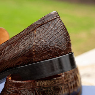 Zelli Italia Roma Men's Shoes Cognac Crocodile Skin Penny Loafer (ZEL1003)