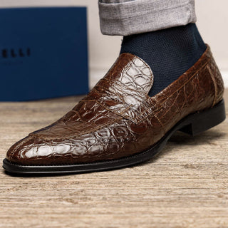Zelli Italia Roma Men's Shoes Cognac Crocodile Skin Penny Loafer (ZEL1003)