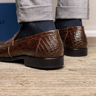 Zelli Italia Roma Men's Shoes Cognac Crocodile Skin Penny Loafer (ZEL1003)