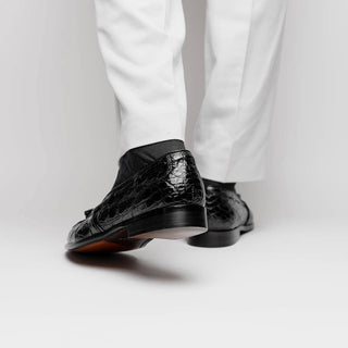 Zelli Italia Franco Men's Shoes Black Crocodile Skin Tassel Loafer (ZEL1005)