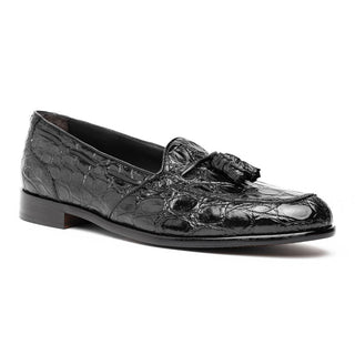 Zelli Italia Franco Men's Shoes Black Crocodile Skin Tassel Loafer (ZEL1005)