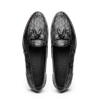 Zelli Italia Franco Men's Shoes Black Crocodile Skin Tassel Loafer (ZEL1005)