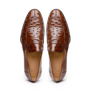 Zelli Italia Roma Men's Shoes Brown Ostrich Skin Penny Loafer (ZEL1004)