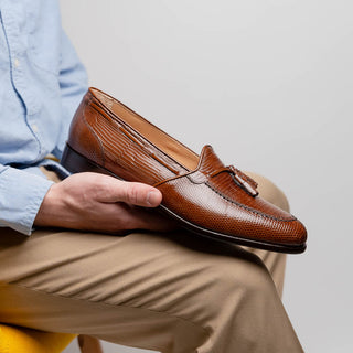 Zelli Italia Franco Men's Shoes Cognac Teju Lizard Skin Tassel Loafer (ZEL1006)