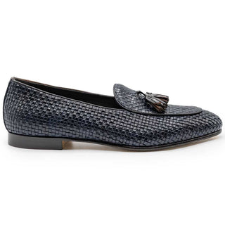Zelli Italia Tino Men's Shoes Navy Woven Calf-skin Leather Tassel Loafer (ZEL1007)