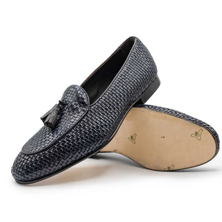 Zelli Italia Tino Men's Shoes Navy Woven Calf-skin Leather Tassel Loafer (ZEL1007)