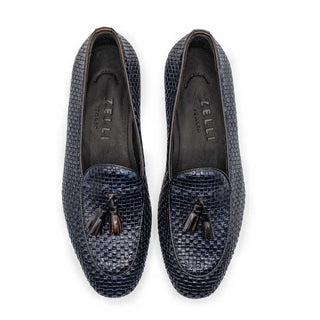 Zelli Italia Tino Men's Shoes Navy Woven Calf-skin Leather Tassel Loafer (ZEL1007)
