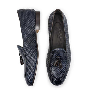 Zelli Italia Tino Men's Shoes Navy Woven Calf-skin Leather Tassel Loafer (ZEL1007)