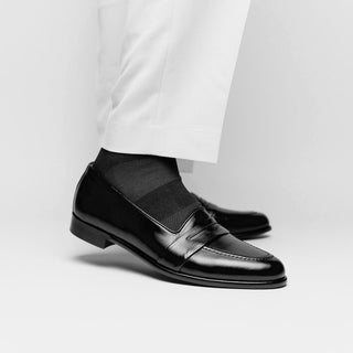 Zelli Italia Savannah Men's Shoes Black Calf-skin Leather Penny Loafer (ZEL1009)