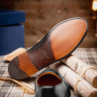 Zelli Italia Savannah Men's Shoes Black Calf-skin Leather Penny Loafer (ZEL1009)