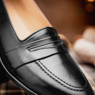 Zelli Italia Savannah Men's Shoes Black Calf-skin Leather Penny Loafer (ZEL1009)