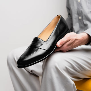 Zelli Italia Savannah Men's Shoes Black Calf-skin Leather Penny Loafer (ZEL1009)