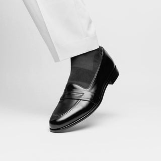 Zelli Italia Savannah Men's Shoes Black Calf-skin Leather Penny Loafer (ZEL1009)