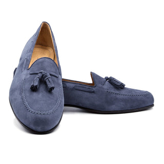 Zelli Italia Naples Men's Shoes Blue Suede Goat-Skin Tassel Loafer (ZEL1024)