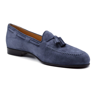 Zelli Italia Naples Men's Shoes Blue Suede Goat-Skin Tassel Loafer (ZEL1024)