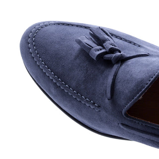 Zelli Italia Naples Men's Shoes Blue Suede Goat-Skin Tassel Loafer (ZEL1024)