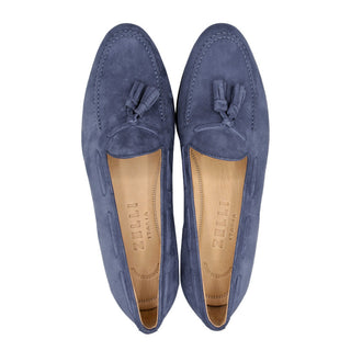 Zelli Italia Naples Men's Shoes Blue Suede Goat-Skin Tassel Loafer (ZEL1024)