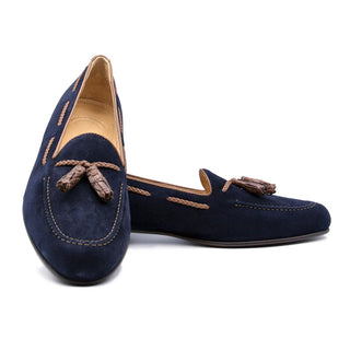 Zelli Italia Naples Men's Shoes Navy Suede Goat-Skin Tassel Loafer (ZEL1026)