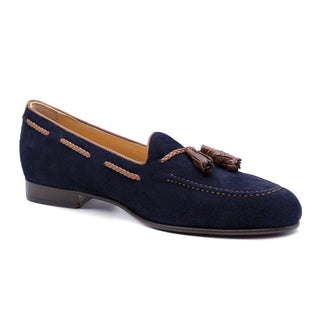 Zelli Italia Naples Men's Shoes Navy Suede Goat-Skin Tassel Loafer (ZEL1026)