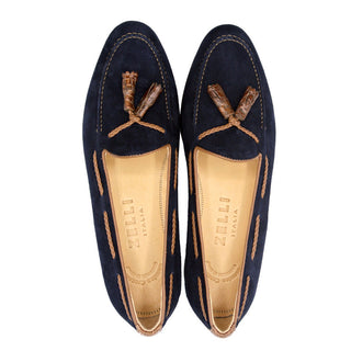 Zelli Italia Naples Men's Shoes Navy Suede Goat-Skin Tassel Loafer (ZEL1026)