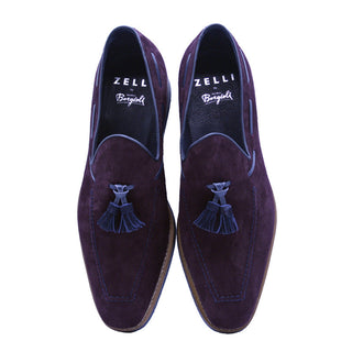 Zelli Italia Crawford Men's Shoes Bordeaux Goat-Skin Suede & Crocodile Skin Tassel Loafer (ZEL1028)