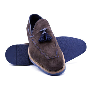 Zelli Italia Carmen Men's Shoes Brown Goat-Skin Suede & Crocodile Skin Tassel Loafer (ZEL1029)