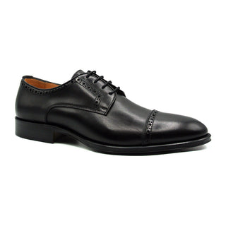 Zelli Italia Giovanni Men's Shoes Black Calf-Skin Leather Cap-toe Oxford (ZEL1038)