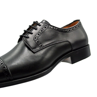 Zelli Italia Giovanni Men's Shoes Black Calf-Skin Leather Cap-toe Oxford (ZEL1038)