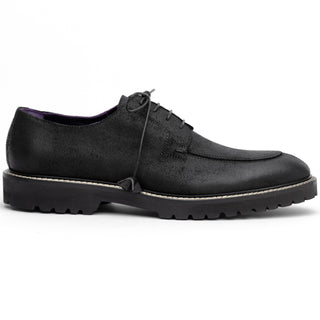 Zelli Italia Campo Men's Shoes Black Wax Finish Goat-Skin Suede Derby (ZEL1041)
