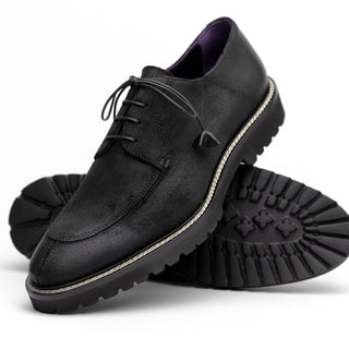 Zelli Italia Campo Men's Shoes Black Wax Finish Goat-Skin Suede Derby (ZEL1041)