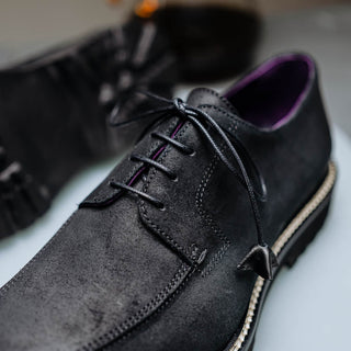 Zelli Italia Campo Men's Shoes Black Wax Finish Goat-Skin Suede Derby (ZEL1041)