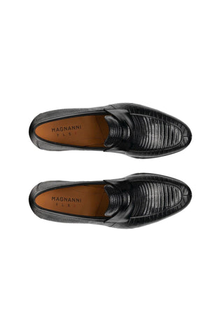Magnanni Vicente 23257 Black Genuine Lizard Skin Classic Penny Loafers (MAGS1102)