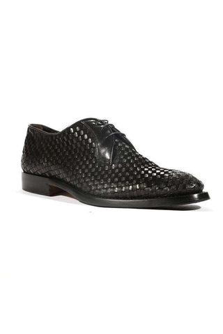 Corvari Designer Men's Designer Shoes Skipper Camoscio Black Woven Leather and Suede Oxfords (COR1006)