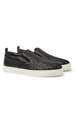 Gucci Dublin Men's Quilted Sneakers Black Leather Slip-On Shoes (GGM1709)