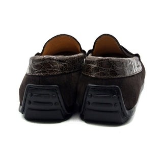 Zelli Italia Monza Men's Shoes Nicotine Calf-Skin Suede & Crocodile Skin Driver (ZEL1044)