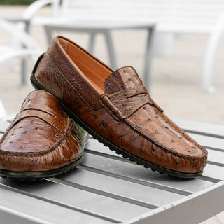 Zelli Italia Monza Men's Shoes Brandy Ostrich Skin Driver (ZEL1045)